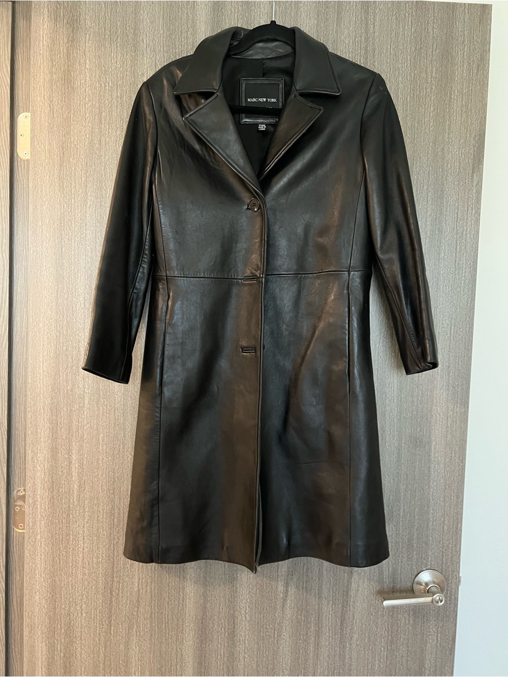 Marc New York Black Leather Single-Breasted Long Coat